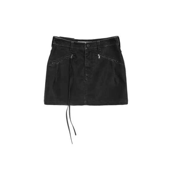 Matin Kim Zipper Pocket Washed Faux Leather Mini Skirt in Black - Picture 2 of 4